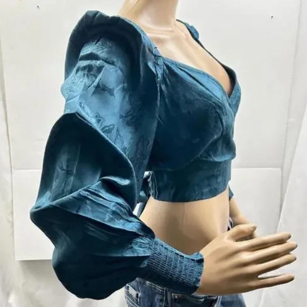 Band Of The Free CAMILLE DEEP TEAL CROSSOVER CROP TOP - Picture 6 of 7